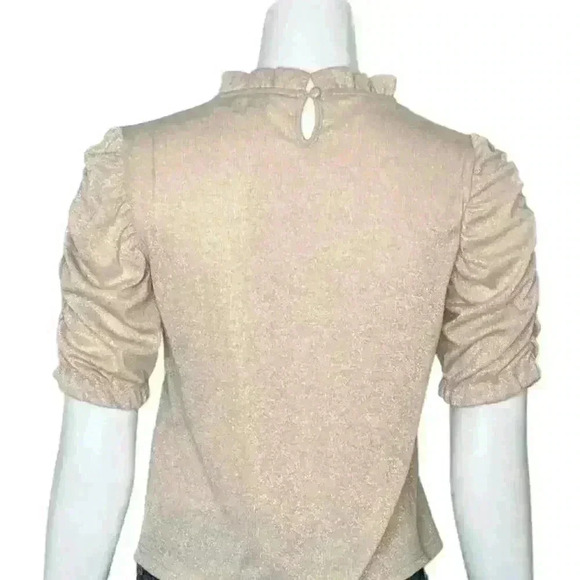 Walter Baker Blush Shimmer Ruched Sleeve Blouse Keyhole Back Size S - Picture 6 of 11